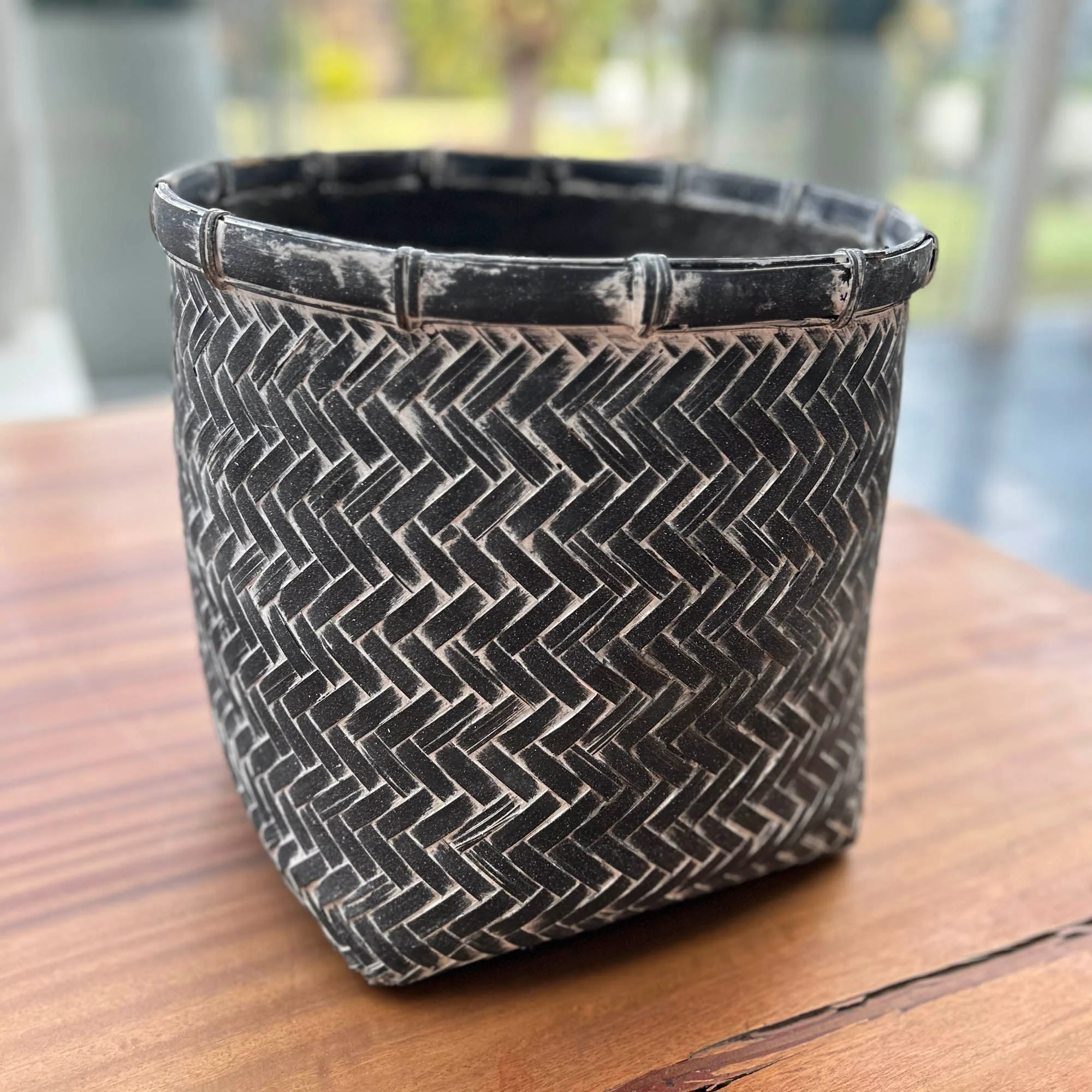 Bamboo Indoor Basket Pot - Grey Wash - Image 2