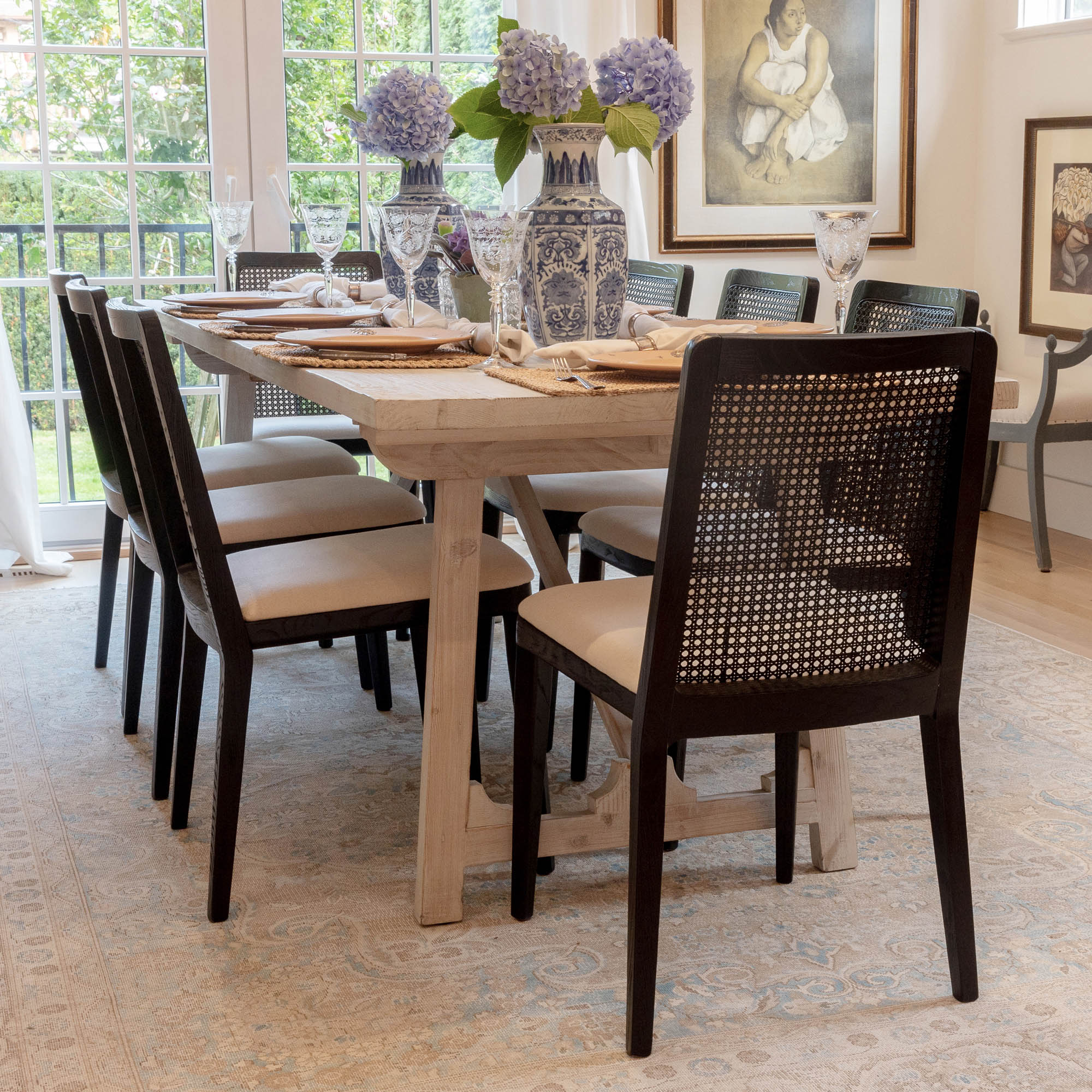 Cane Dining Chair - Oyster Linen/Black Frame - Image 13
