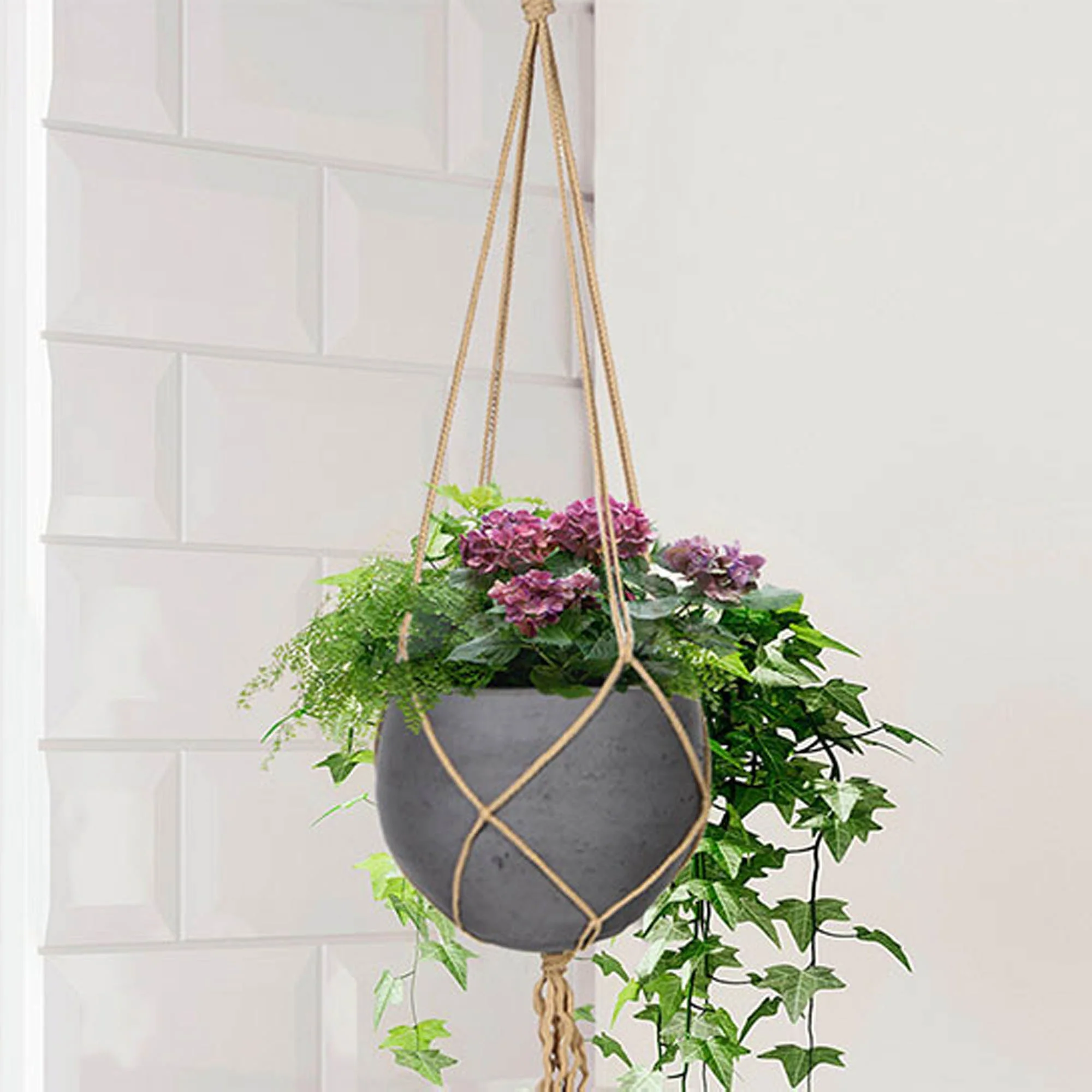 Craft Small Hanging Pot With Netting - Charcoal Grey - Image 3