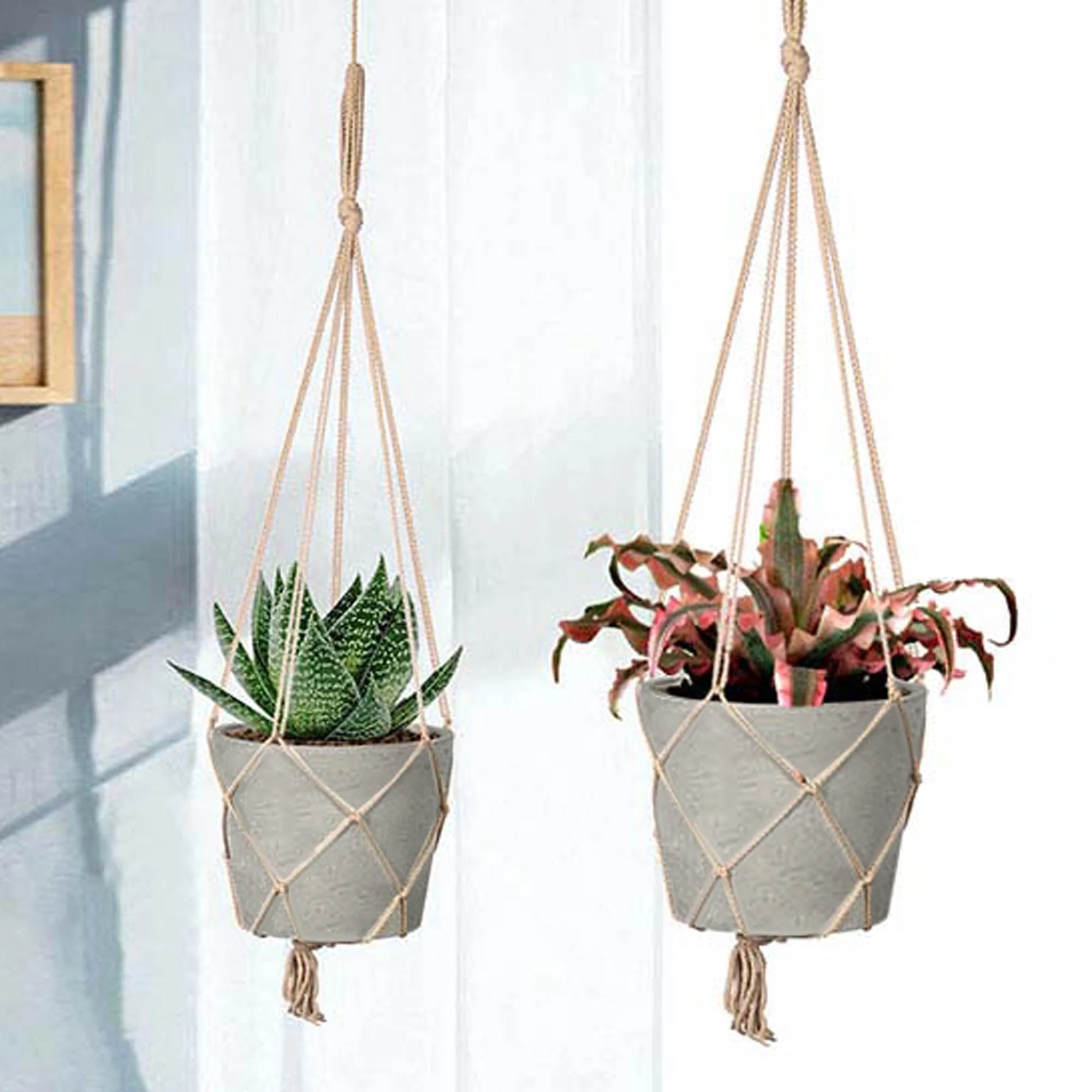 Craft Medium Hanging Pot With Netting - Cement Grey - Image 4