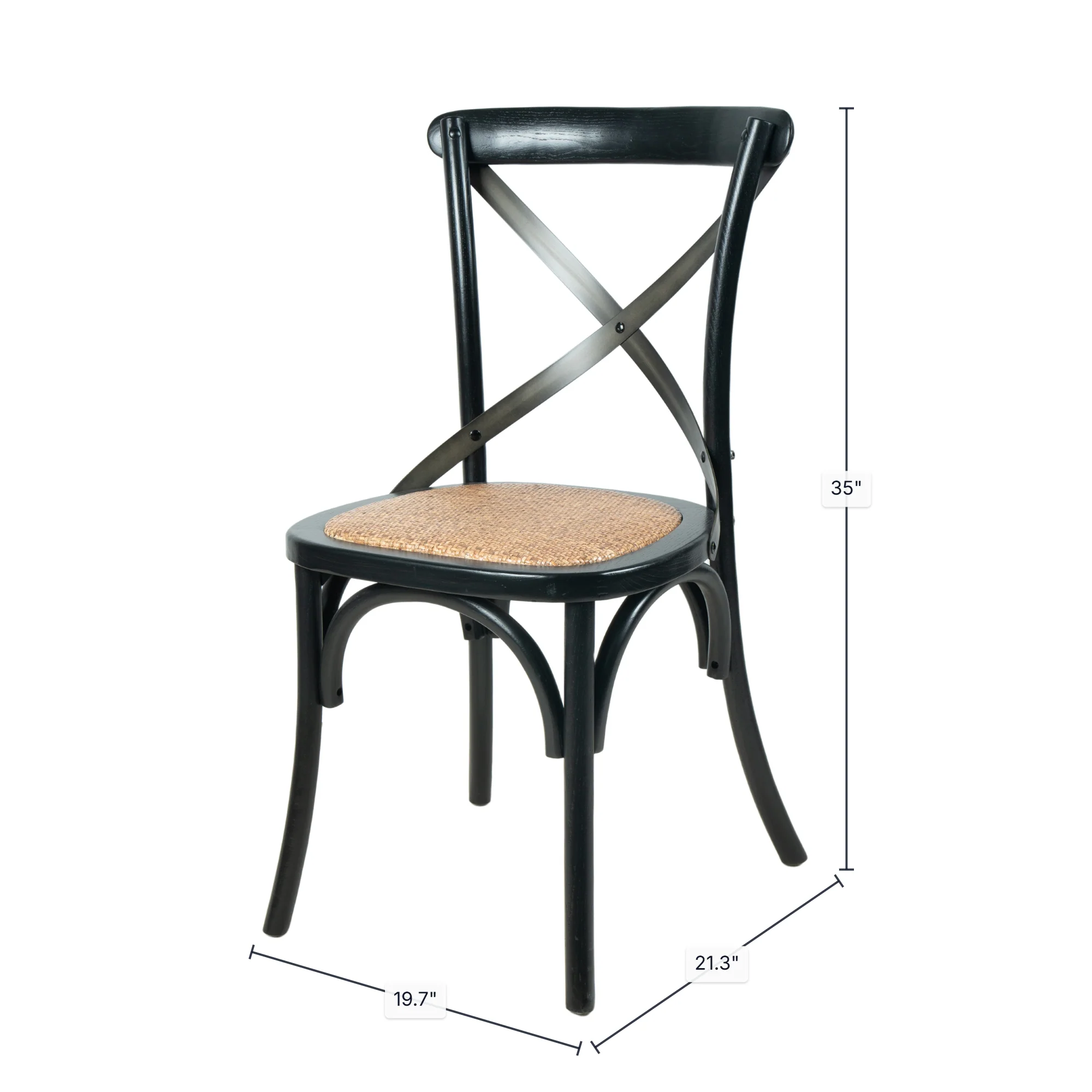 Cross Back Chair w/ Natural Brown Rattan Seat - Black - Image 3