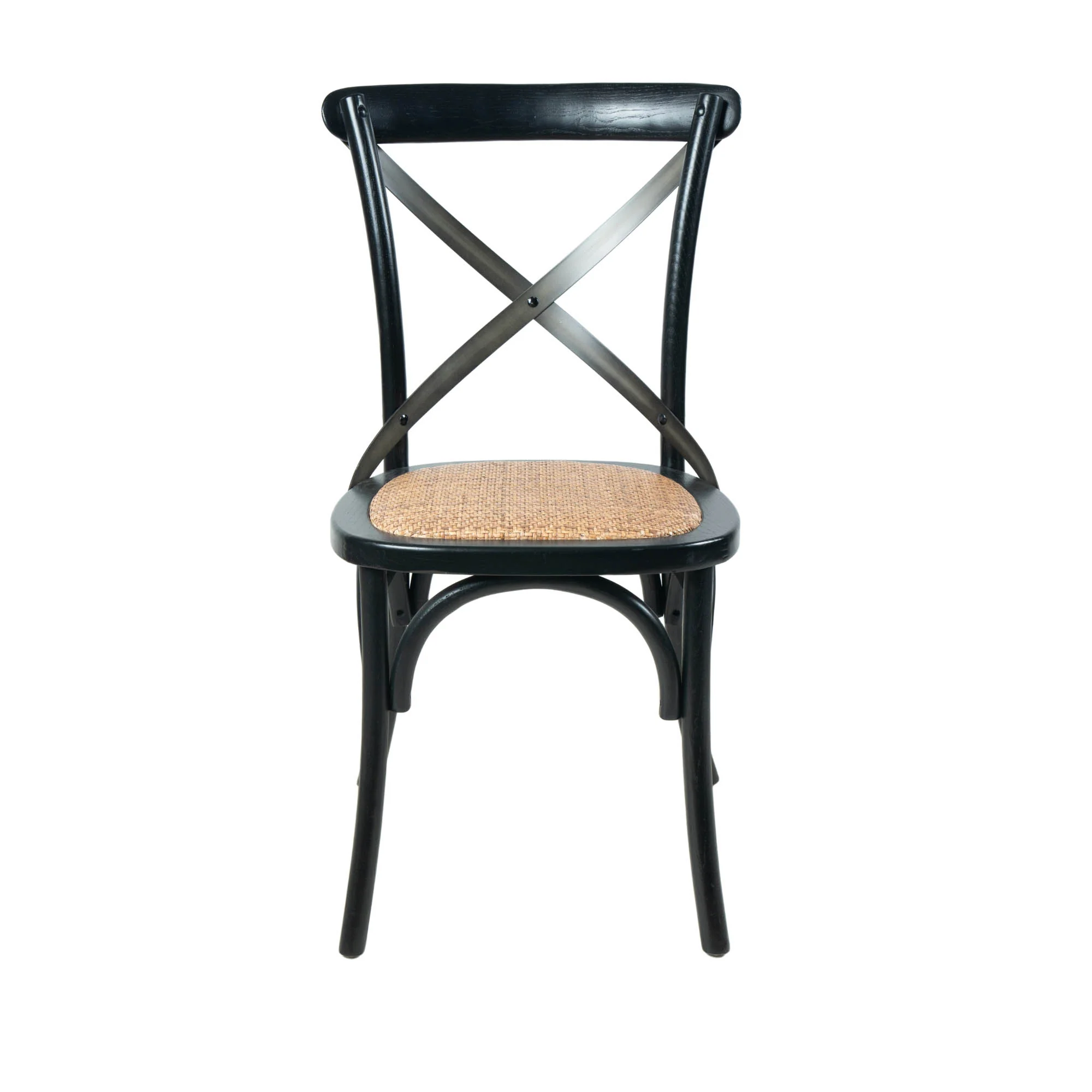 Cross Back Chair w/ Natural Brown Rattan Seat - Black - Image 4