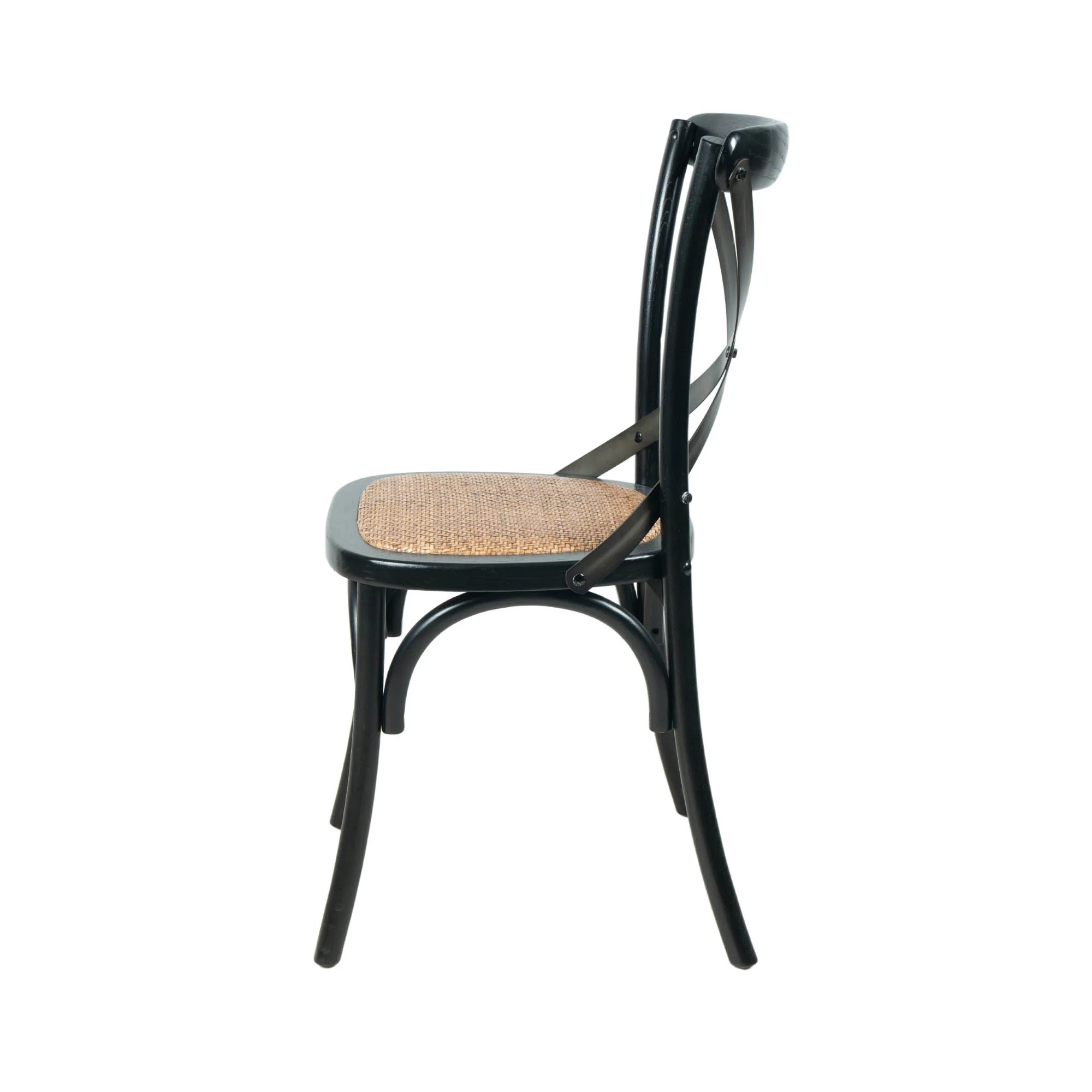 Cross Back Chair w/ Natural Brown Rattan Seat - Black - Image 5