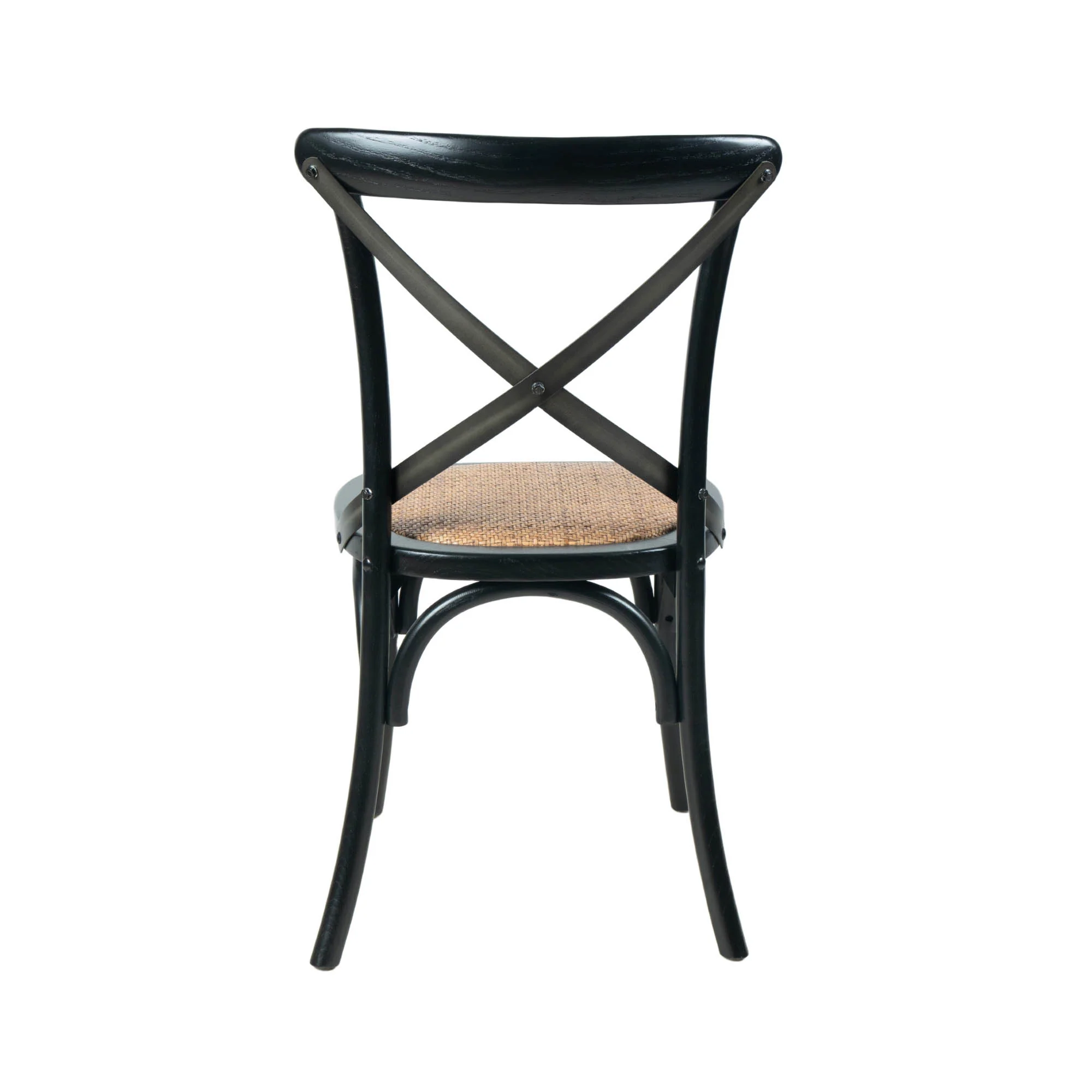 Cross Back Chair w/ Natural Brown Rattan Seat - Black - Image 6