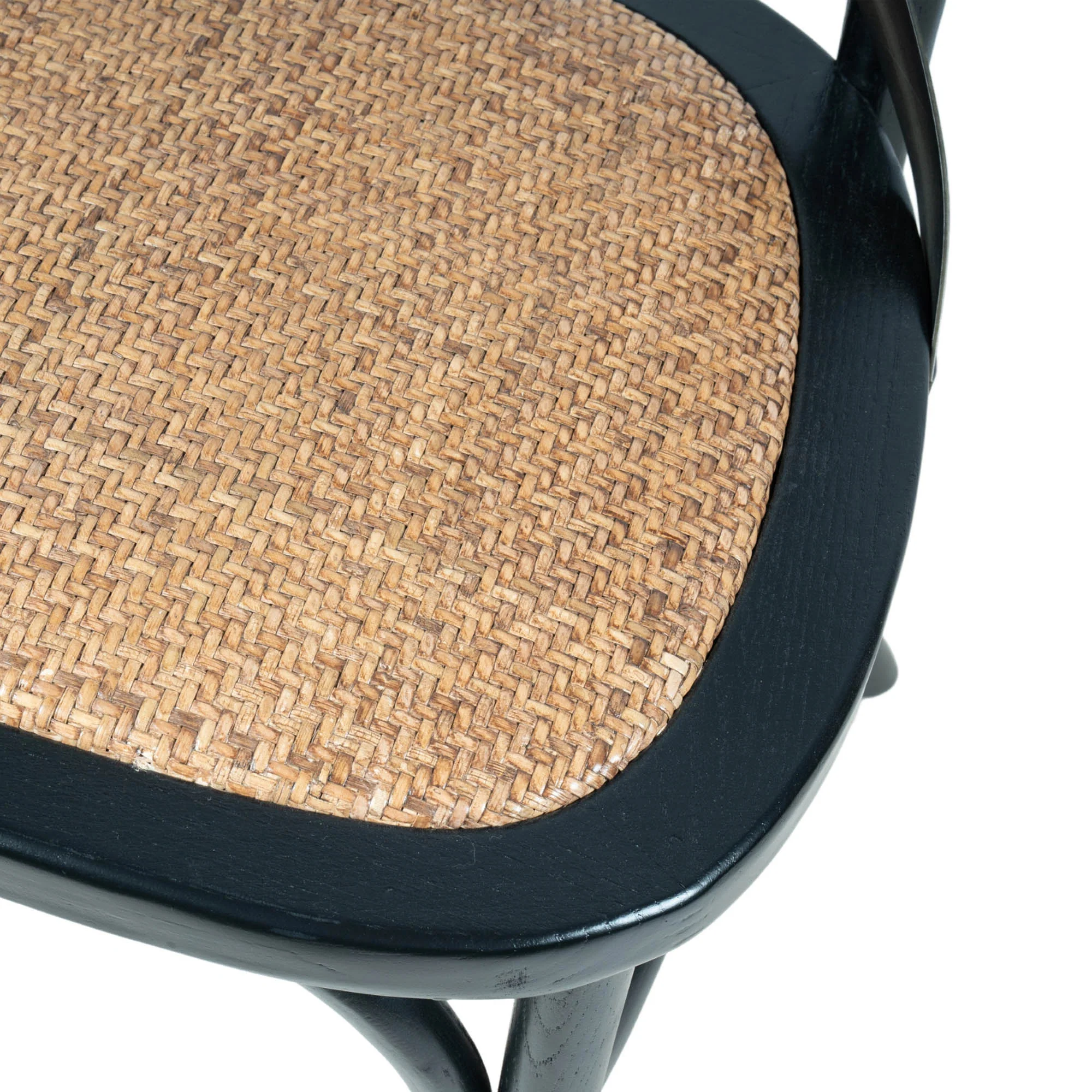 Cross Back Chair w/ Natural Brown Rattan Seat - Black - Image 8