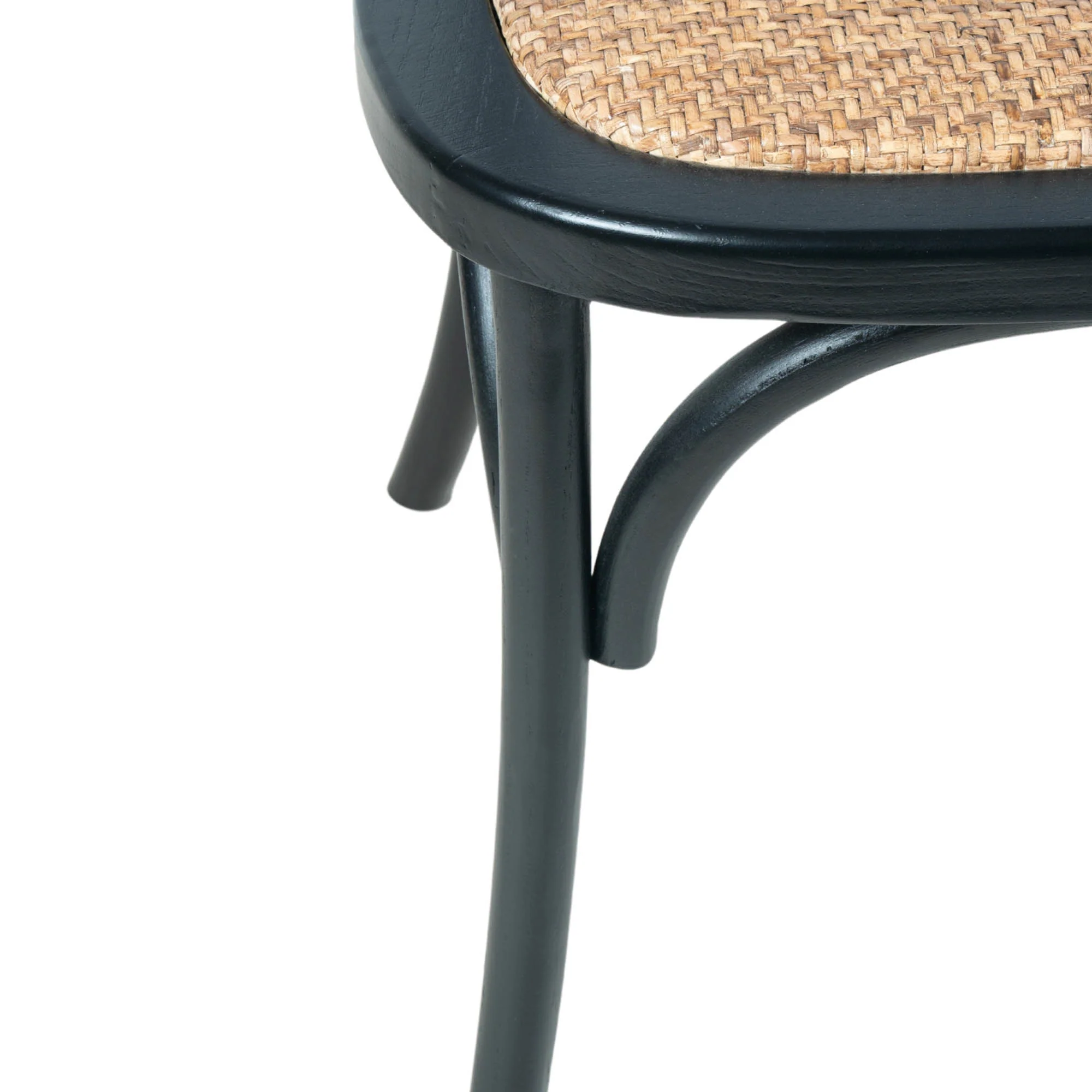 Cross Back Chair w/ Natural Brown Rattan Seat - Black - Image 9