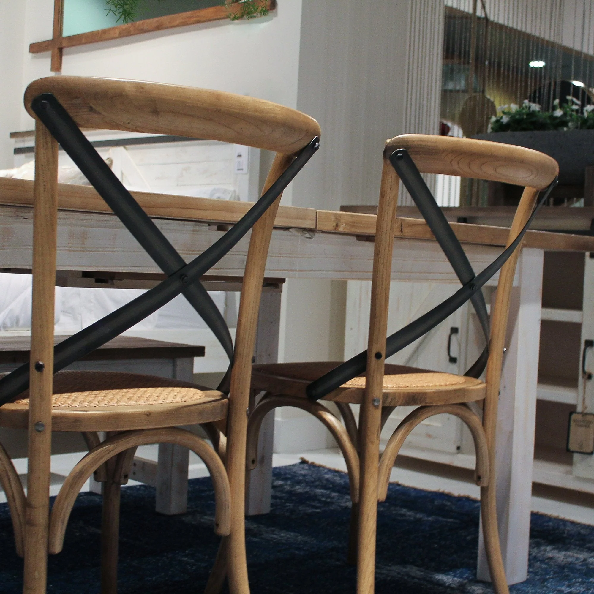Cross Back Chair w/ Rattan Seat - Natural Rustic - Image 12