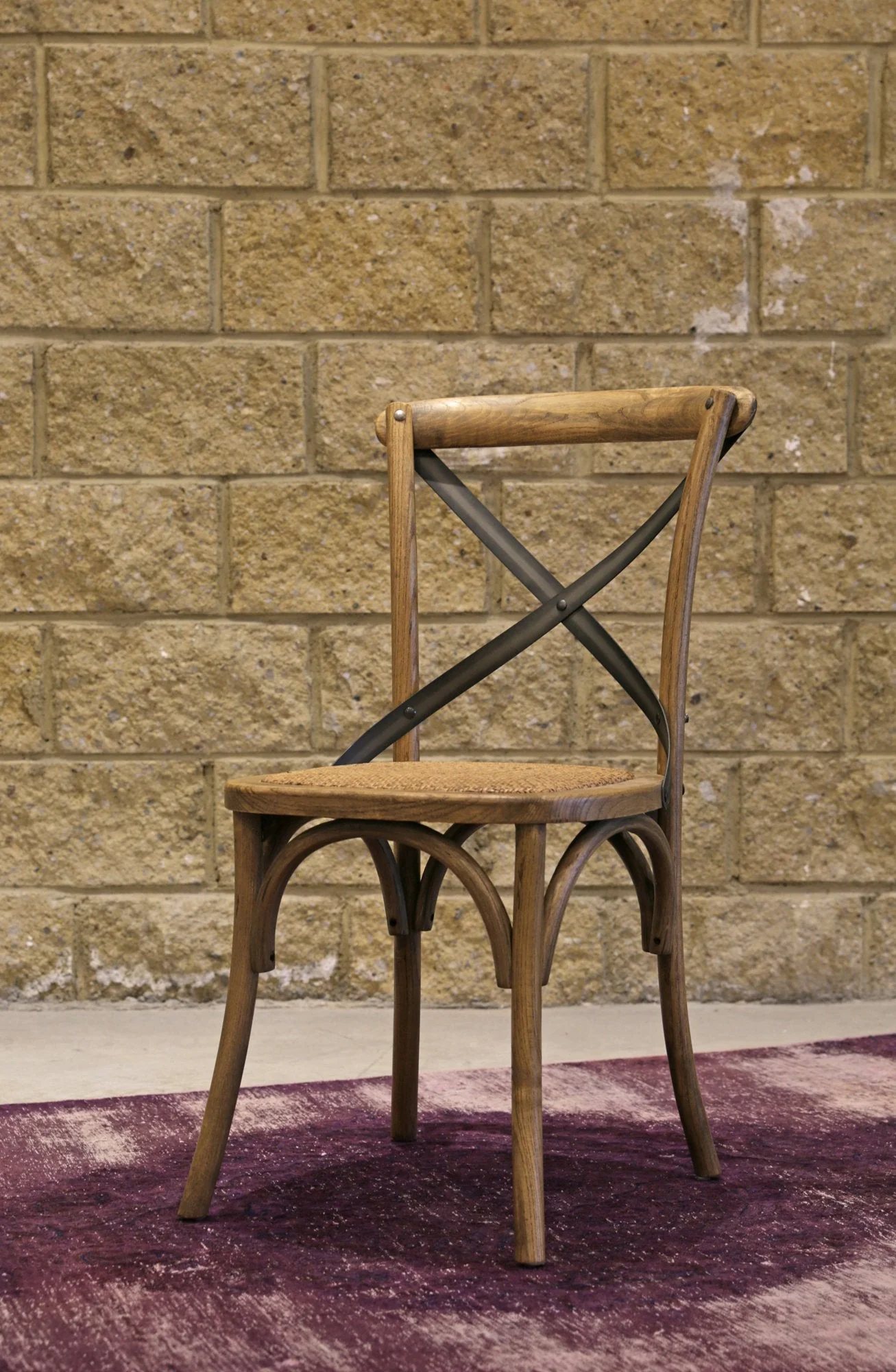Cross Back Chair w/ Rattan Seat - Natural Rustic - Image 9