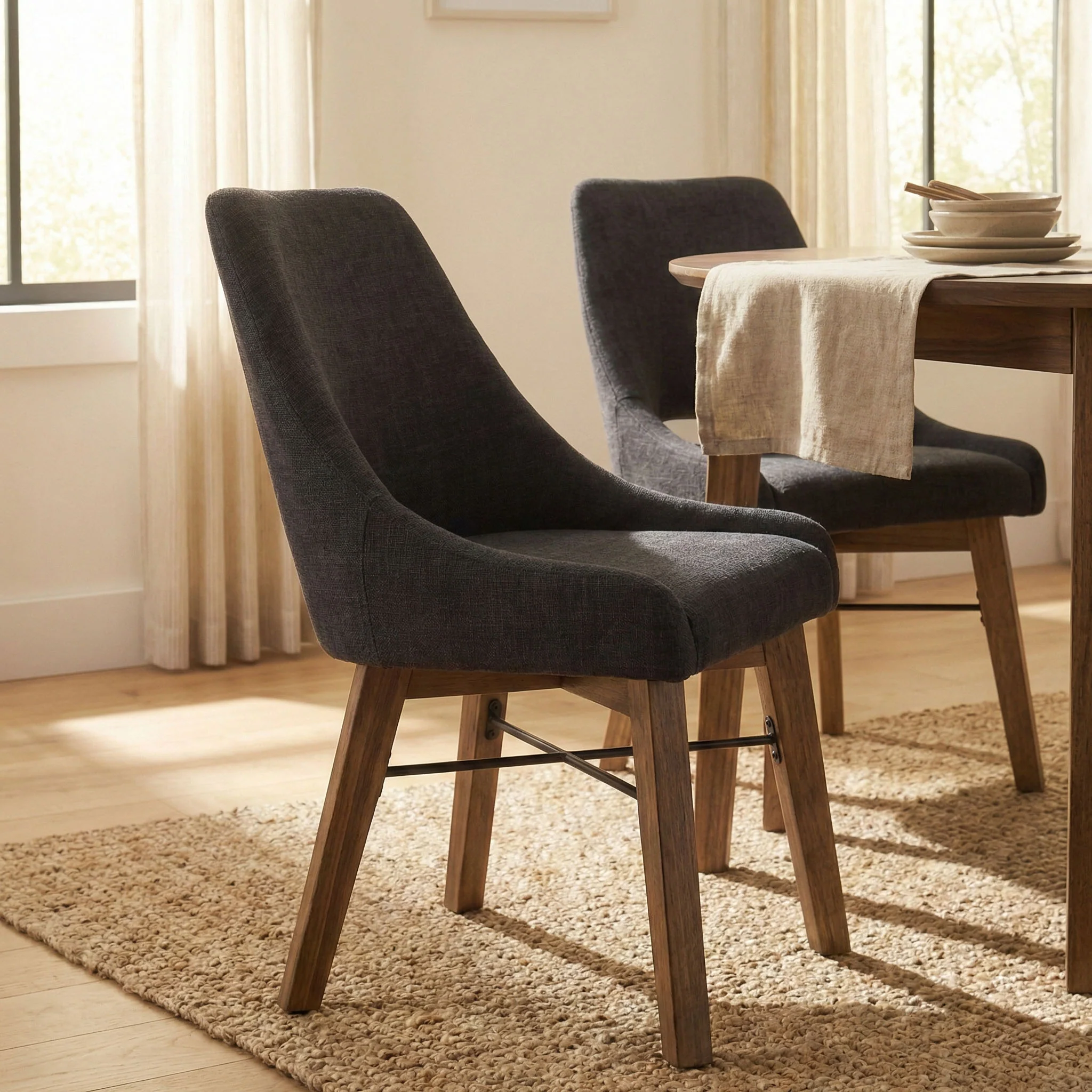 Gia Curved Dining Chair - Graphite Grey/Warm Pecan - Image 2