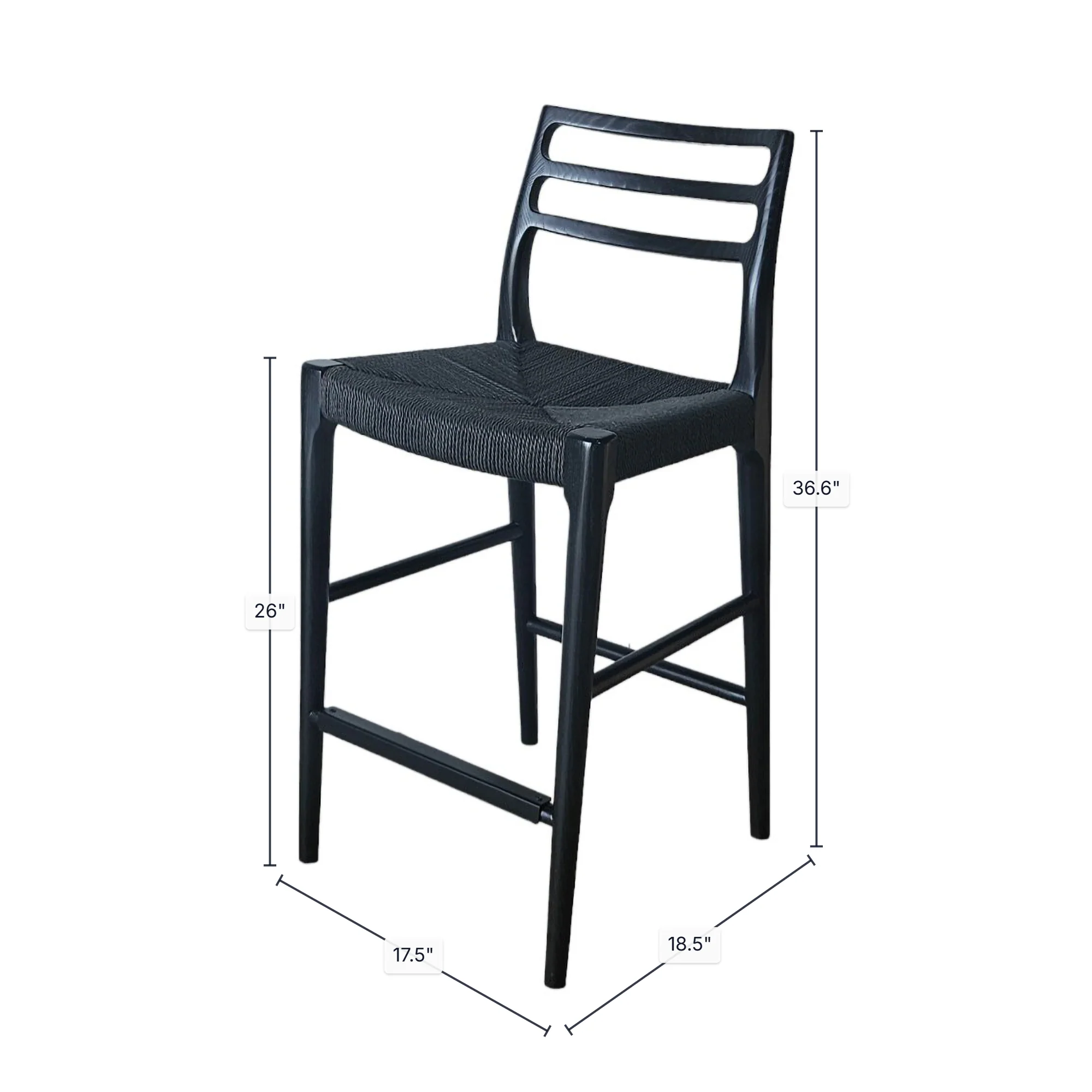 Java Narrow Counter Stool w/ 26" Seat Height - Black - Image 2