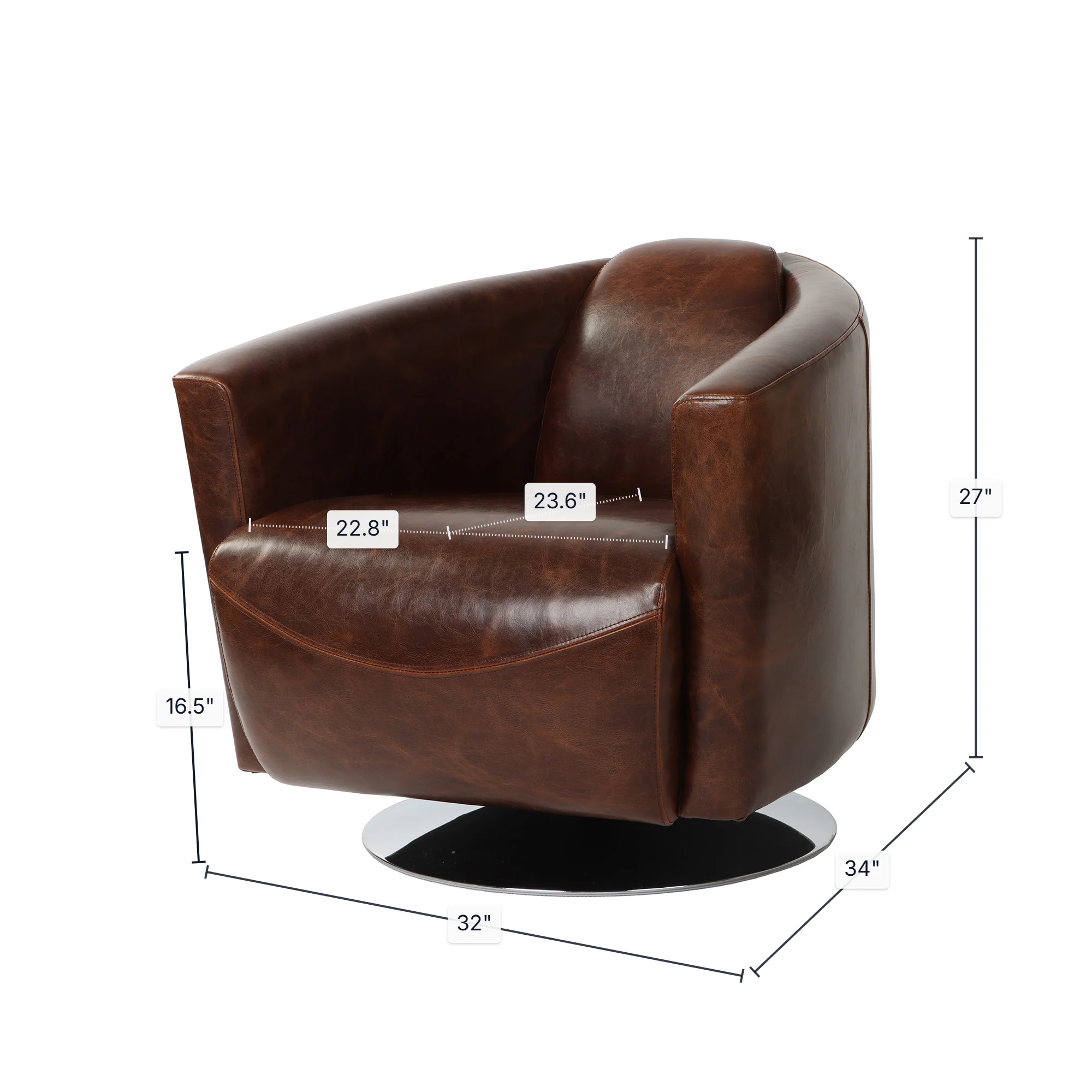 Lannister Swivel Club Chair - Brown - Image 3