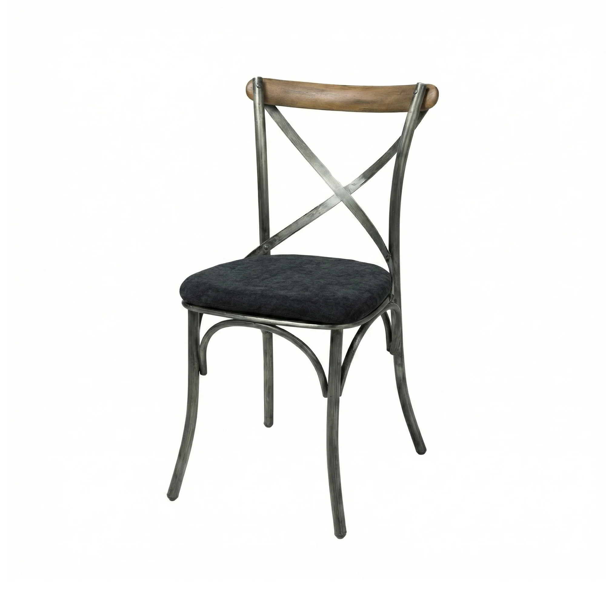 Metal Crossback Fabric Cushion Seat - Black - Image 4