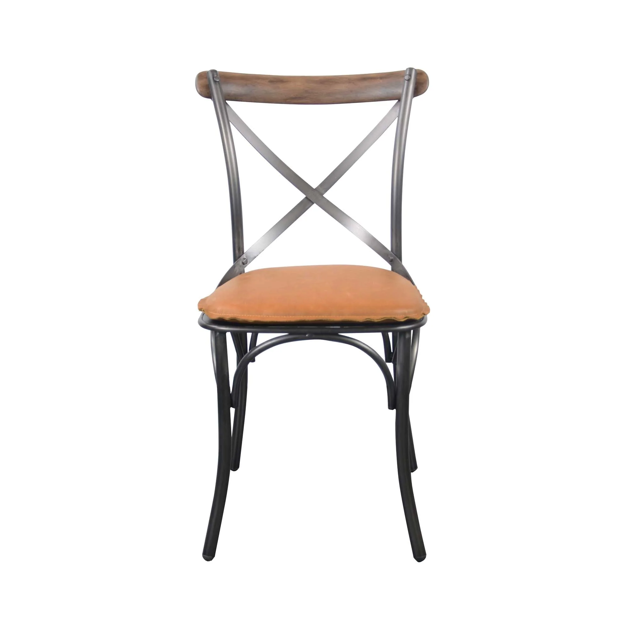 Metal Crossback Chair with Cognac Seat Cushion - Image 2