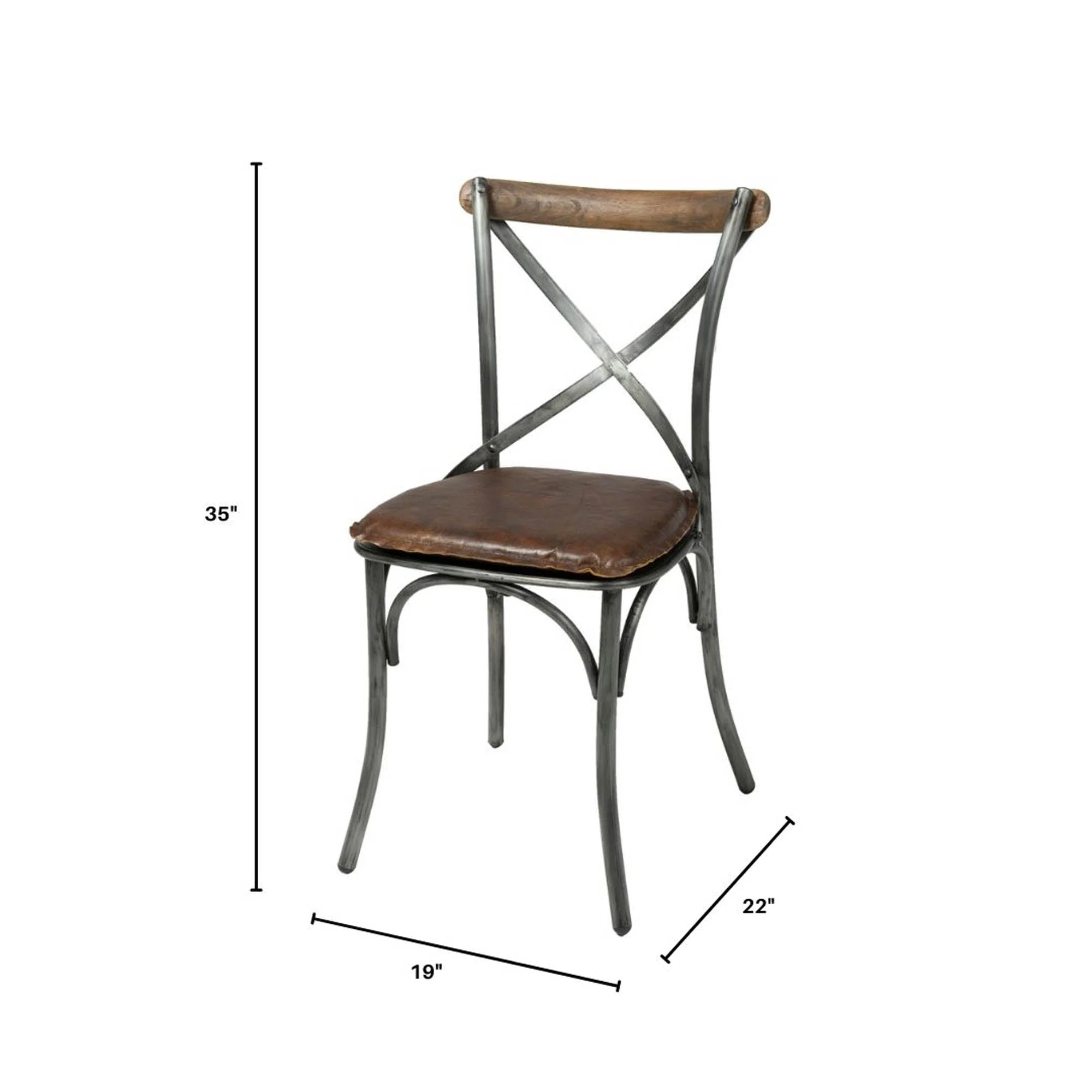 Metal Crossback Chair with Vintage Brown Seat Cushion - Image 2