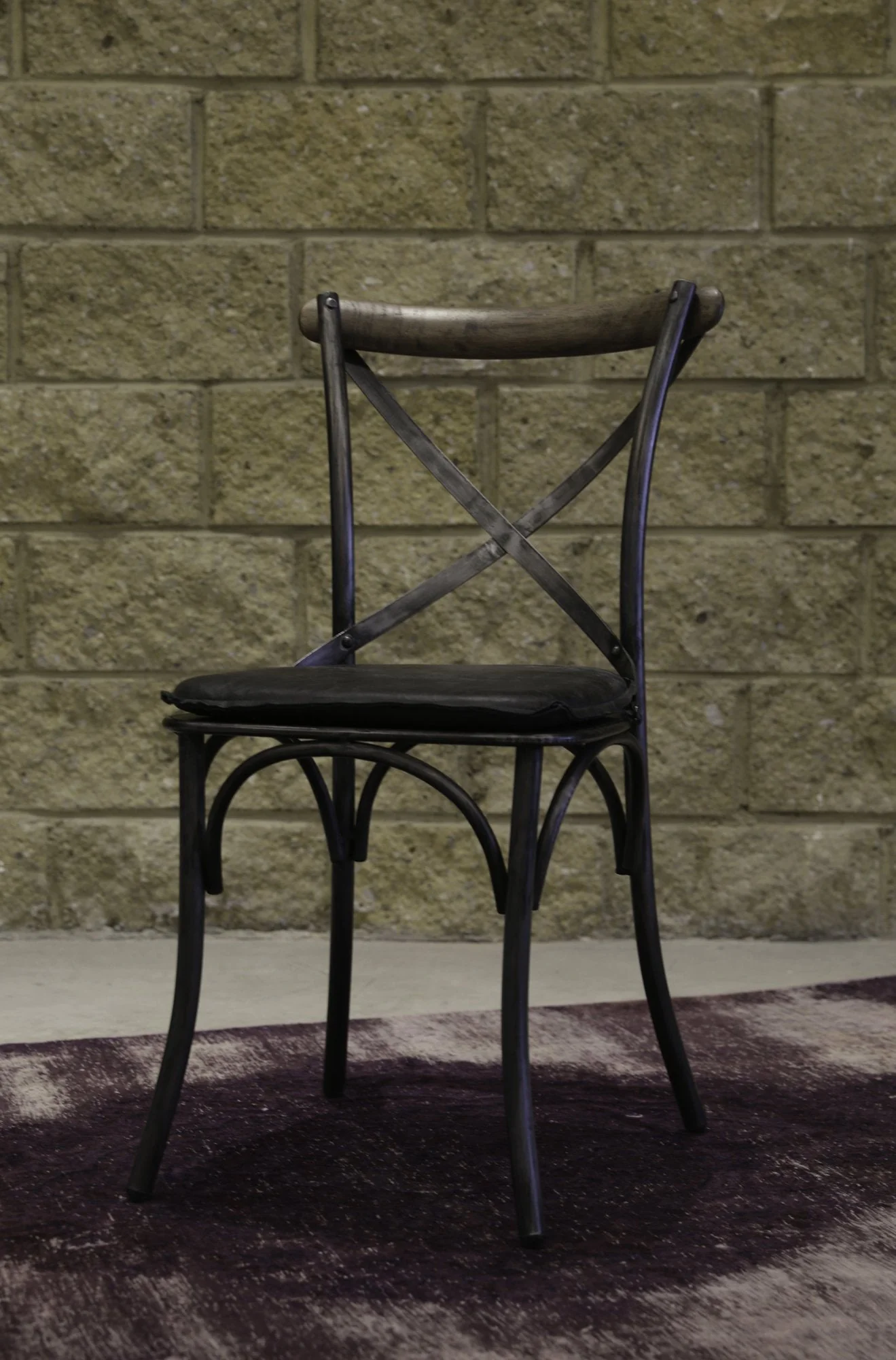 Metal Crossback Leather Cushion Seat - Antique Black - Image 6