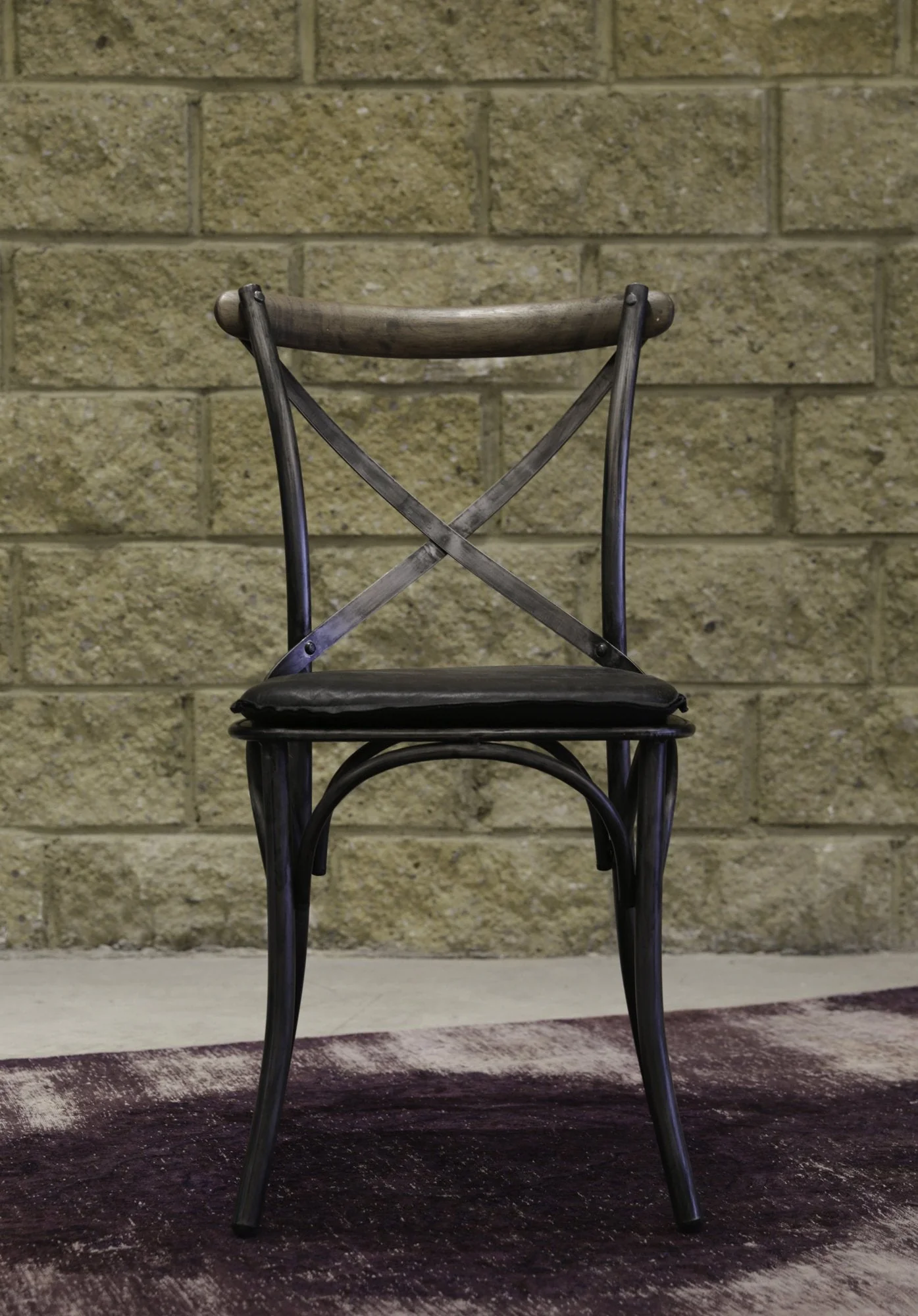 Metal Crossback Leather Cushion Seat - Antique Black - Image 7