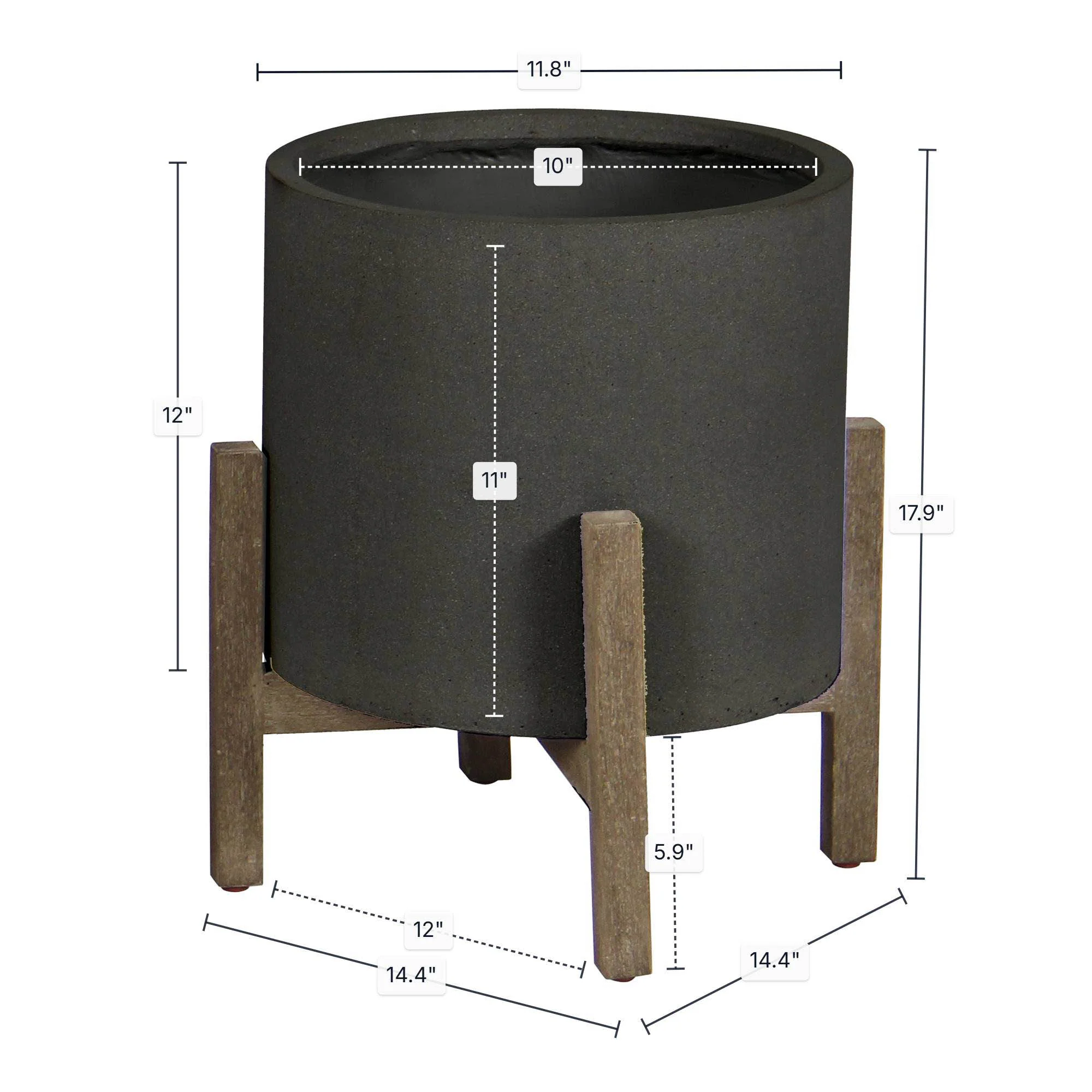 Patio Round Standing Pot Small - Black Stone - Image 3