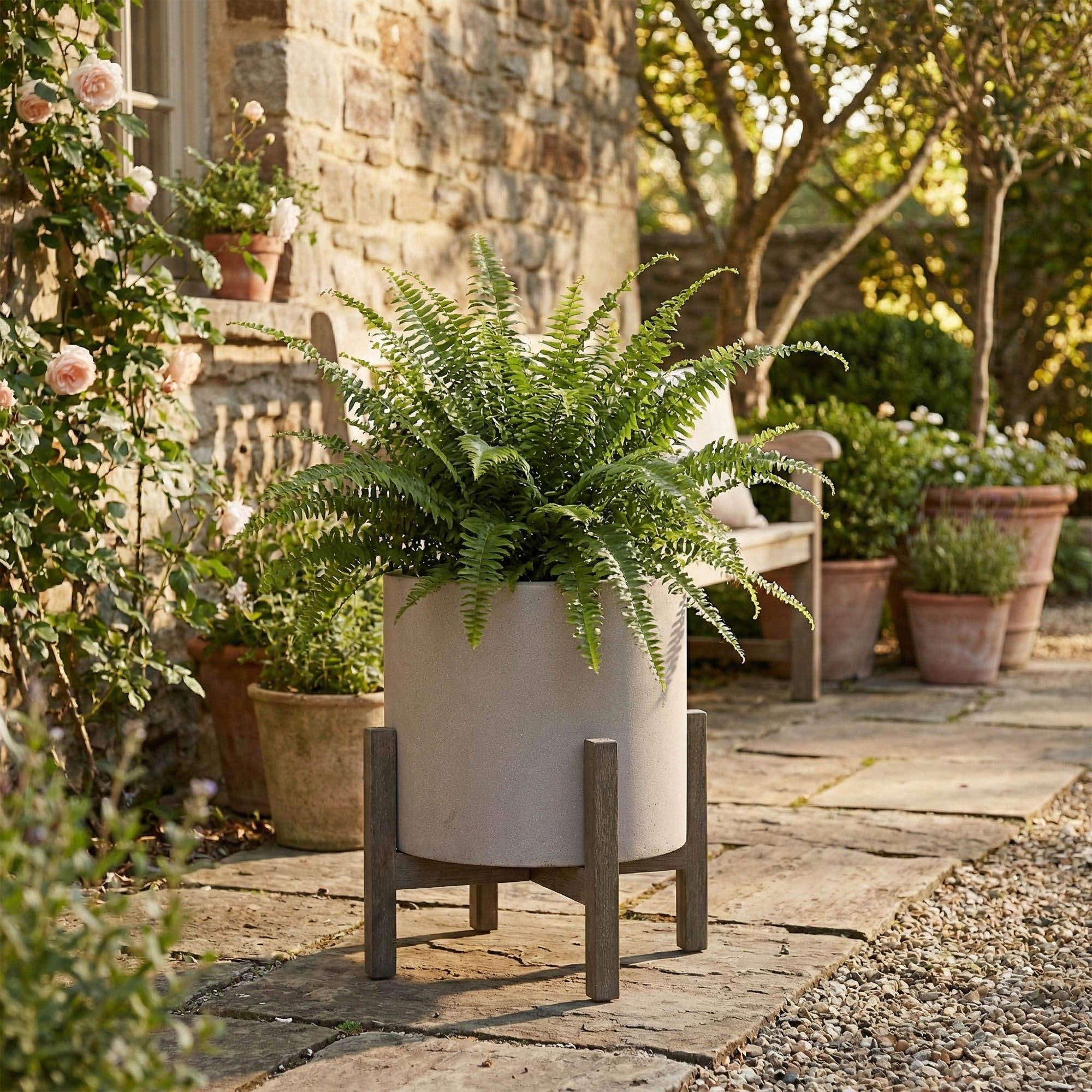 Patio Round Standing Pot Small - Brown Stone - Image 7