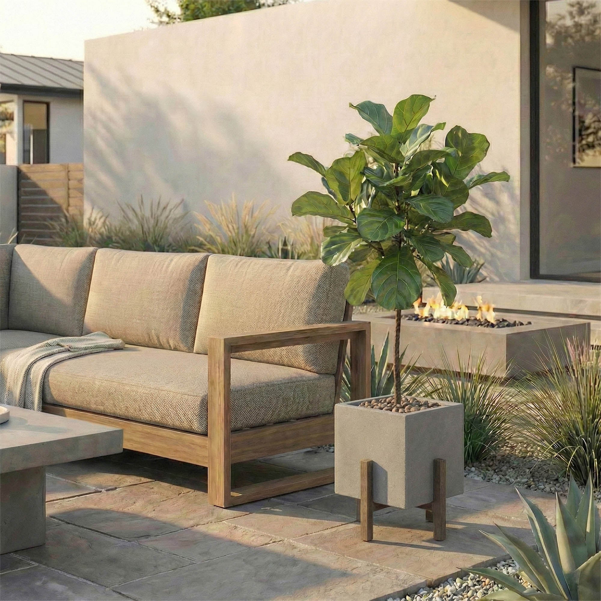 Patio Square Standing Pot - Natural Stone - Image 4