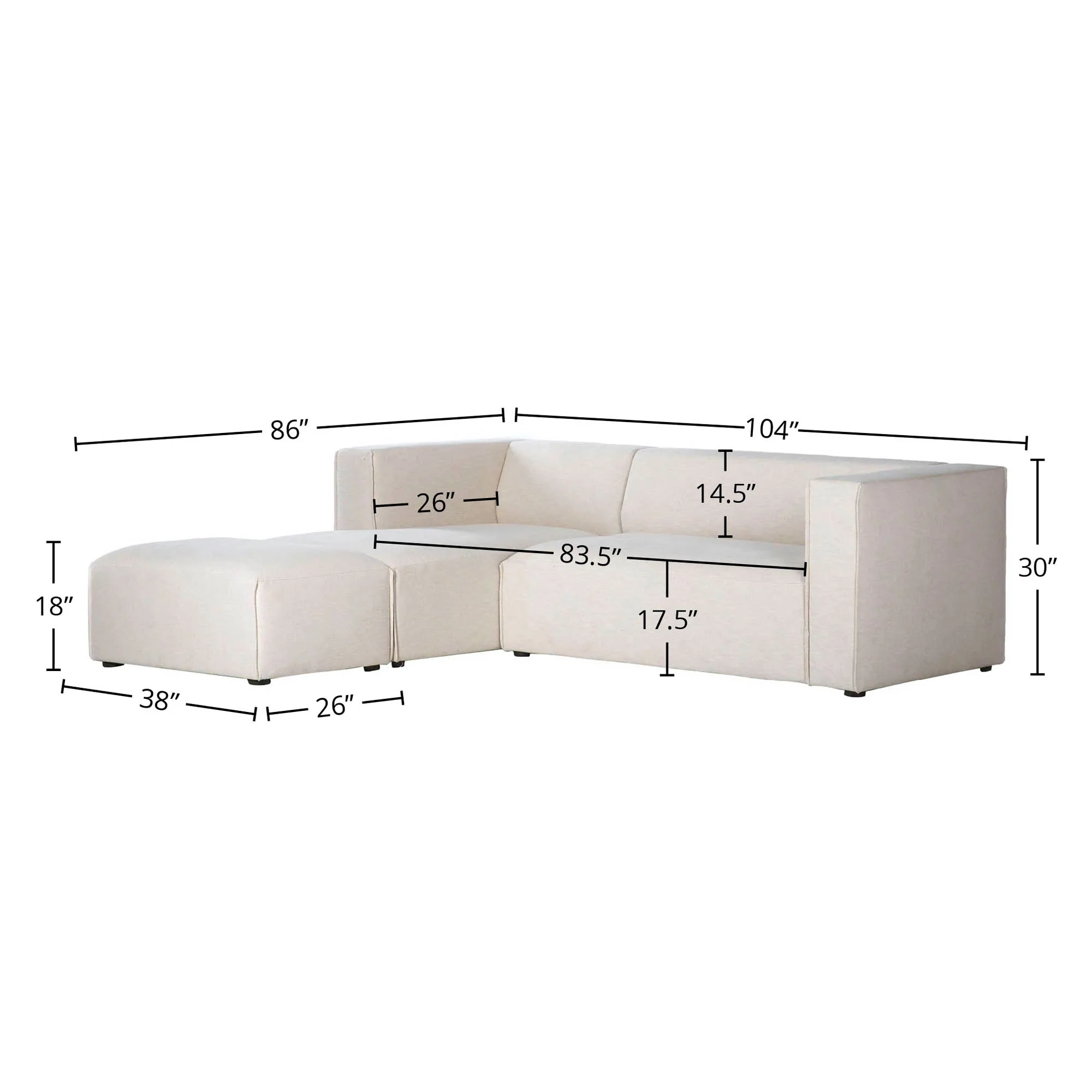 Premium Small Left Modular Sectional w/ Ottoman - Image 4