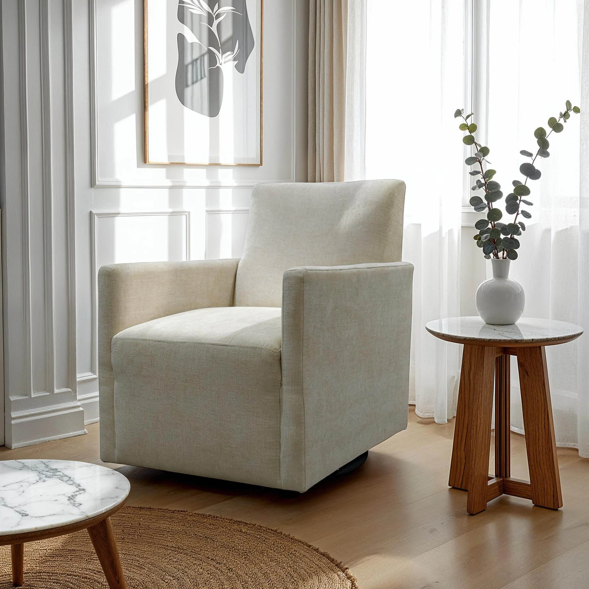Riley Swivel Club Chair - Ivory - Image 2