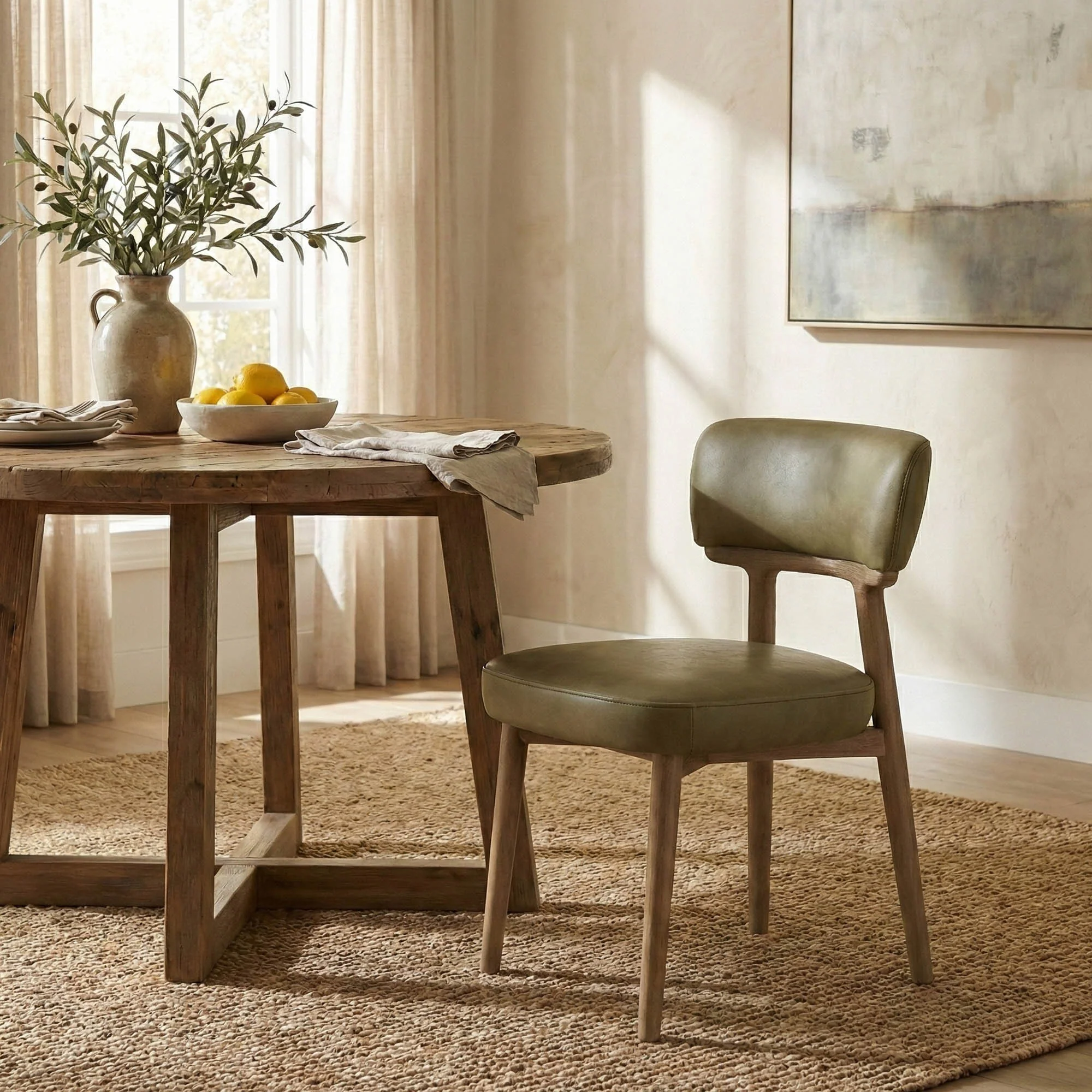 Willow Dining Chair - Sage Green Leather - Image 2
